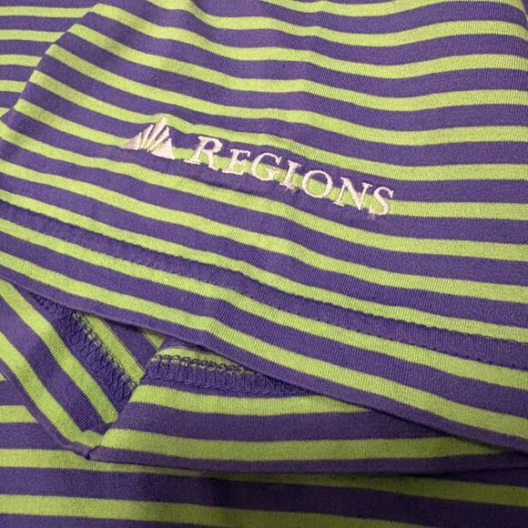 Peter Millar Mens Classic Fit Striped Polo Shirt Green Purple Regions Size Large - Picture 2 of 4